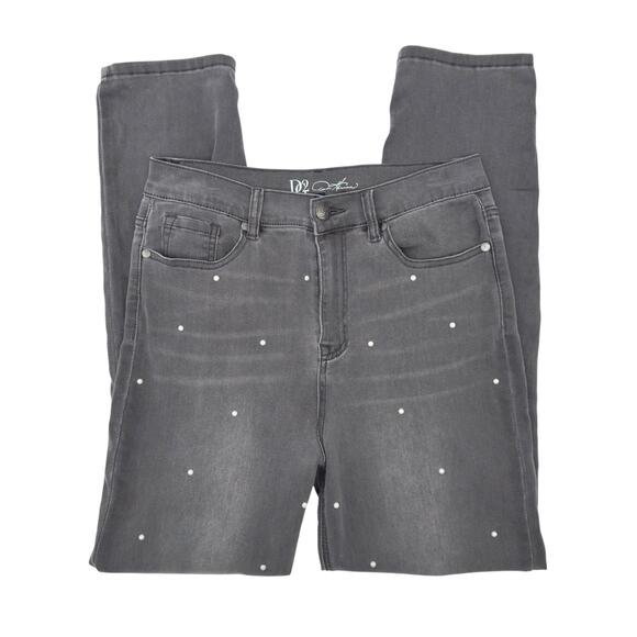 DG2 Diane Gilman Virtual Stretch Scattered Pearl Girlfriend Jeans Gray Tall 10T - Picture 3 of 10